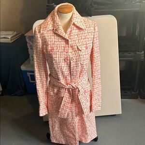 Monique Lhuillier Pink and White Tweed Trench Coat